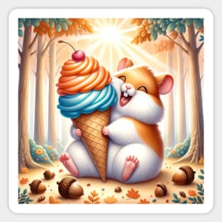 Fluffy Hamster Eating Ice Cream Sticker